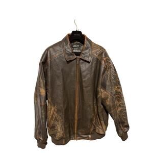 VINTAGE Pelle Pelle Jacket Mens Large Brown Leather Bomber Hip Hop Script